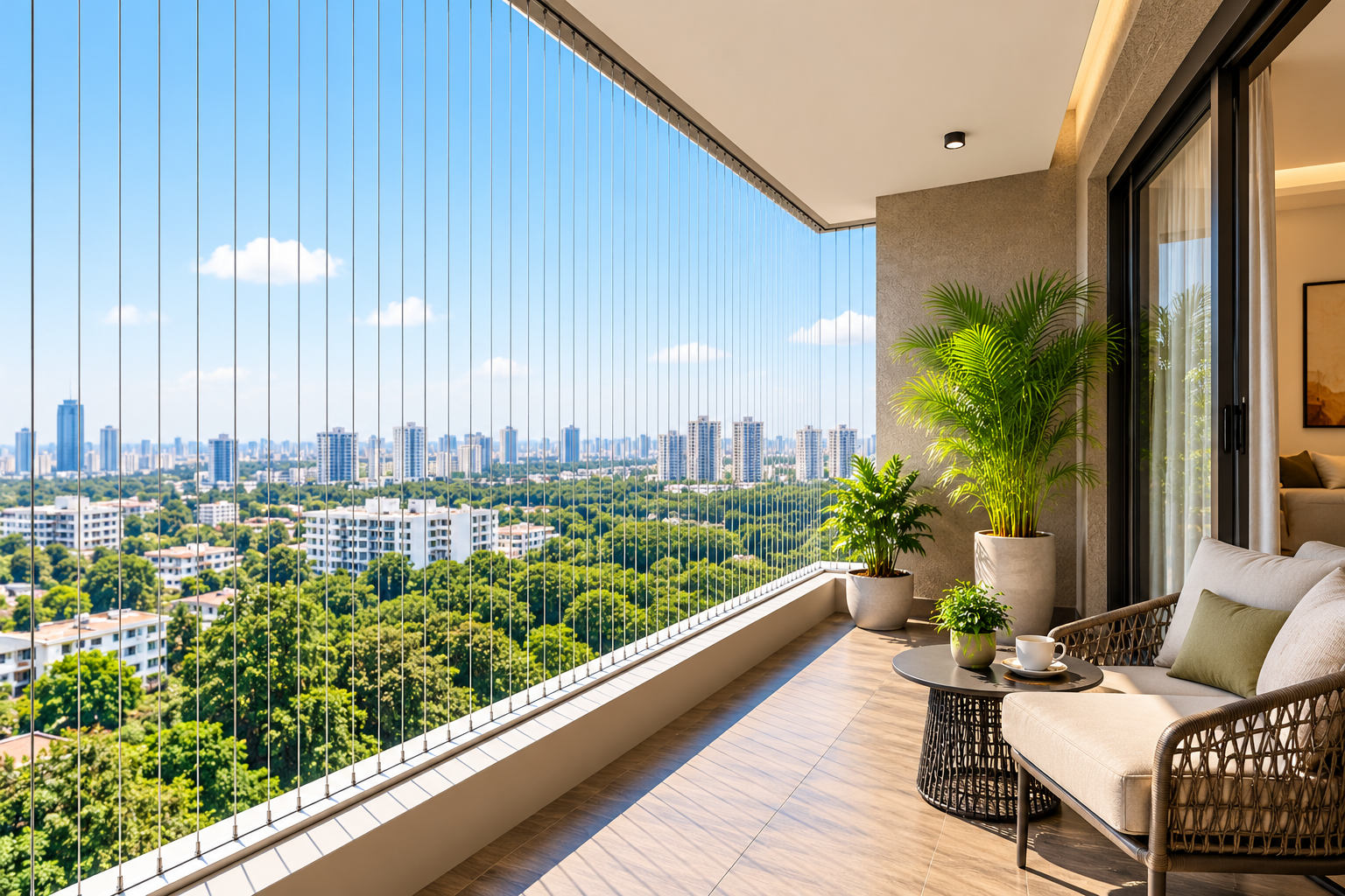 Bright balcony invisible grills